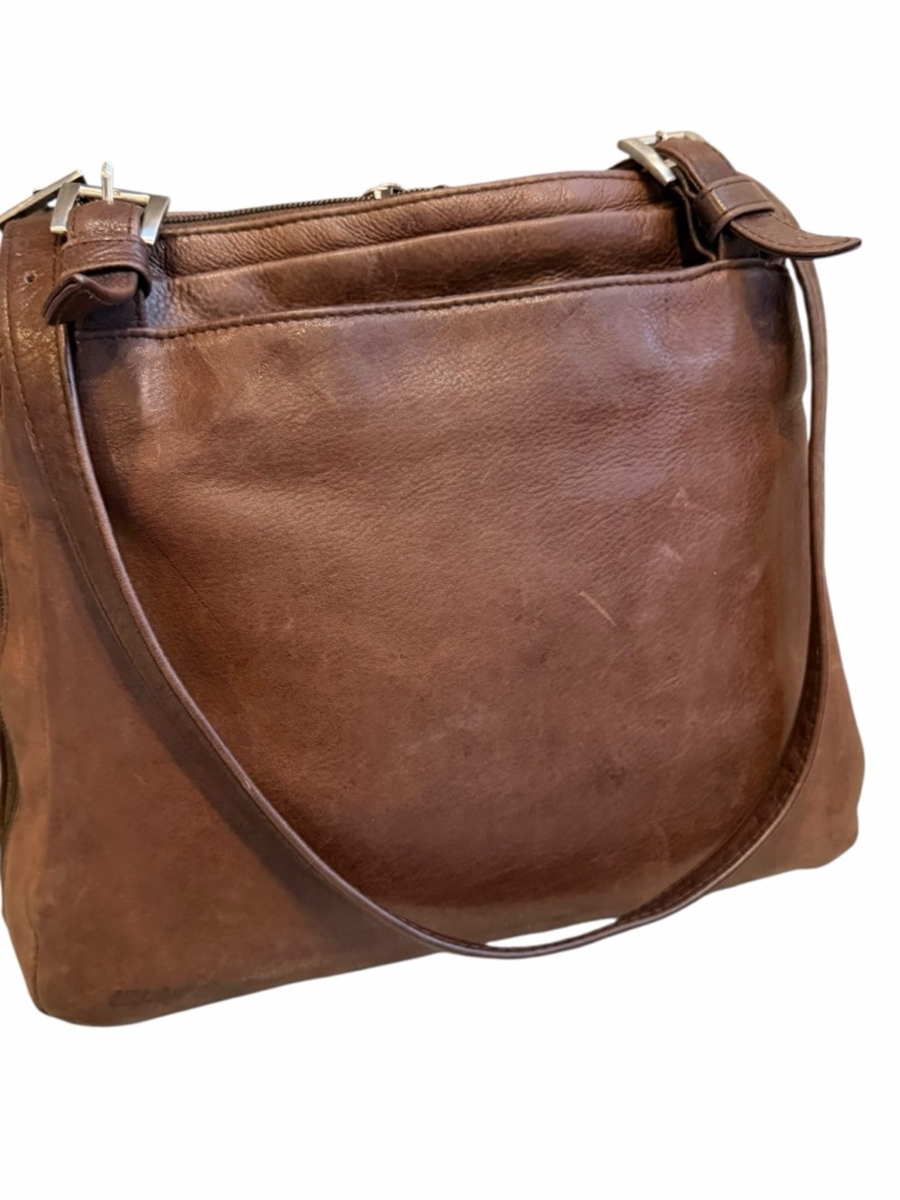 Vintage Brown Leather Shoulder Bag Distressed Slouchy Minimalist Purse
